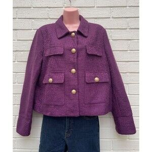 Dolce Cabo Women's Short  Purple Jacket Gold Buttons Up Coat Size L